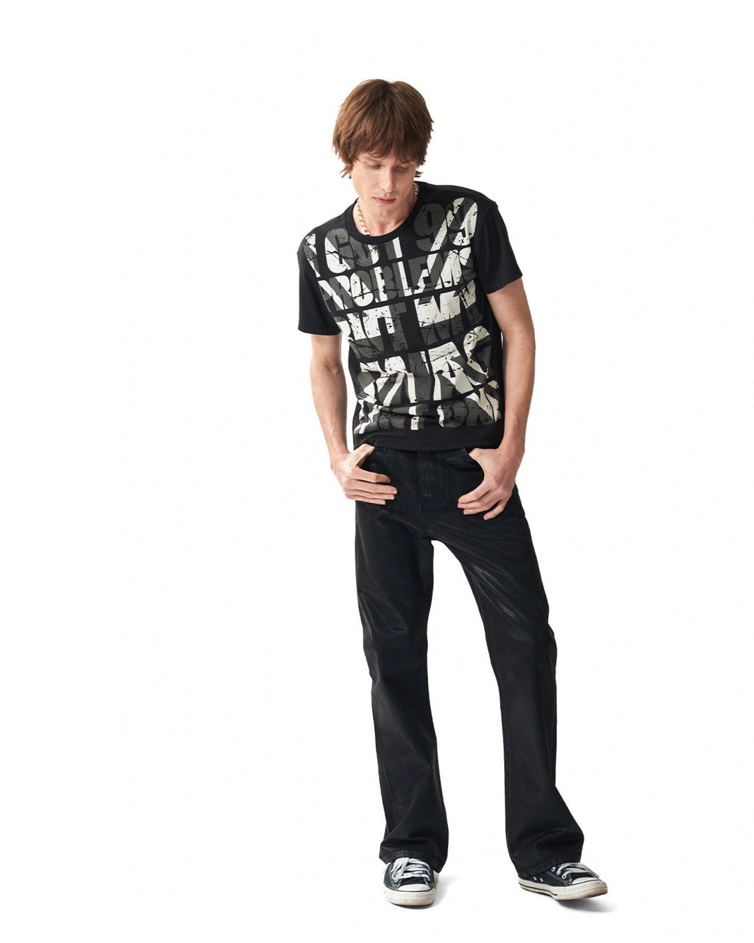 Oversized Slogan Graphic T-Shirt worn on model, image 06