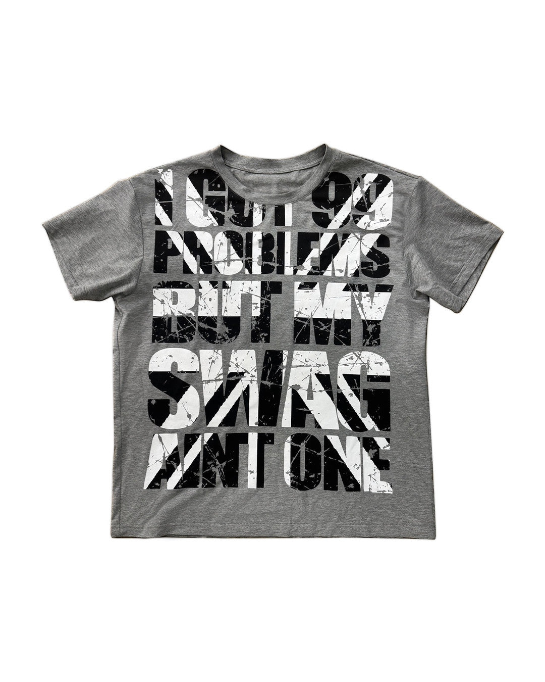 Oversized Slogan Graphic T-Shirt, Gray product view on white background