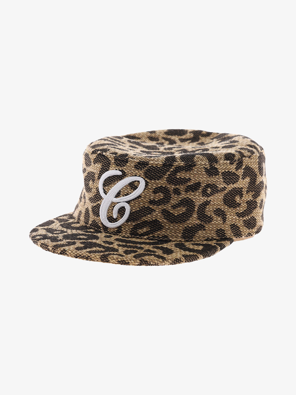 6CRAYON LEOPARD MONOGRAM FLAT TOP CAP; Brown Leopard; front product view