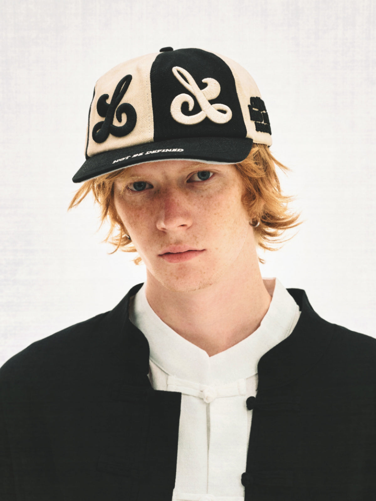 8LOME TAI CHI PATCHWORK CAP; White; worn view