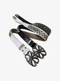 DND4DES SCROLL BUCKLE STUDDED BELT; Black, White; group product view