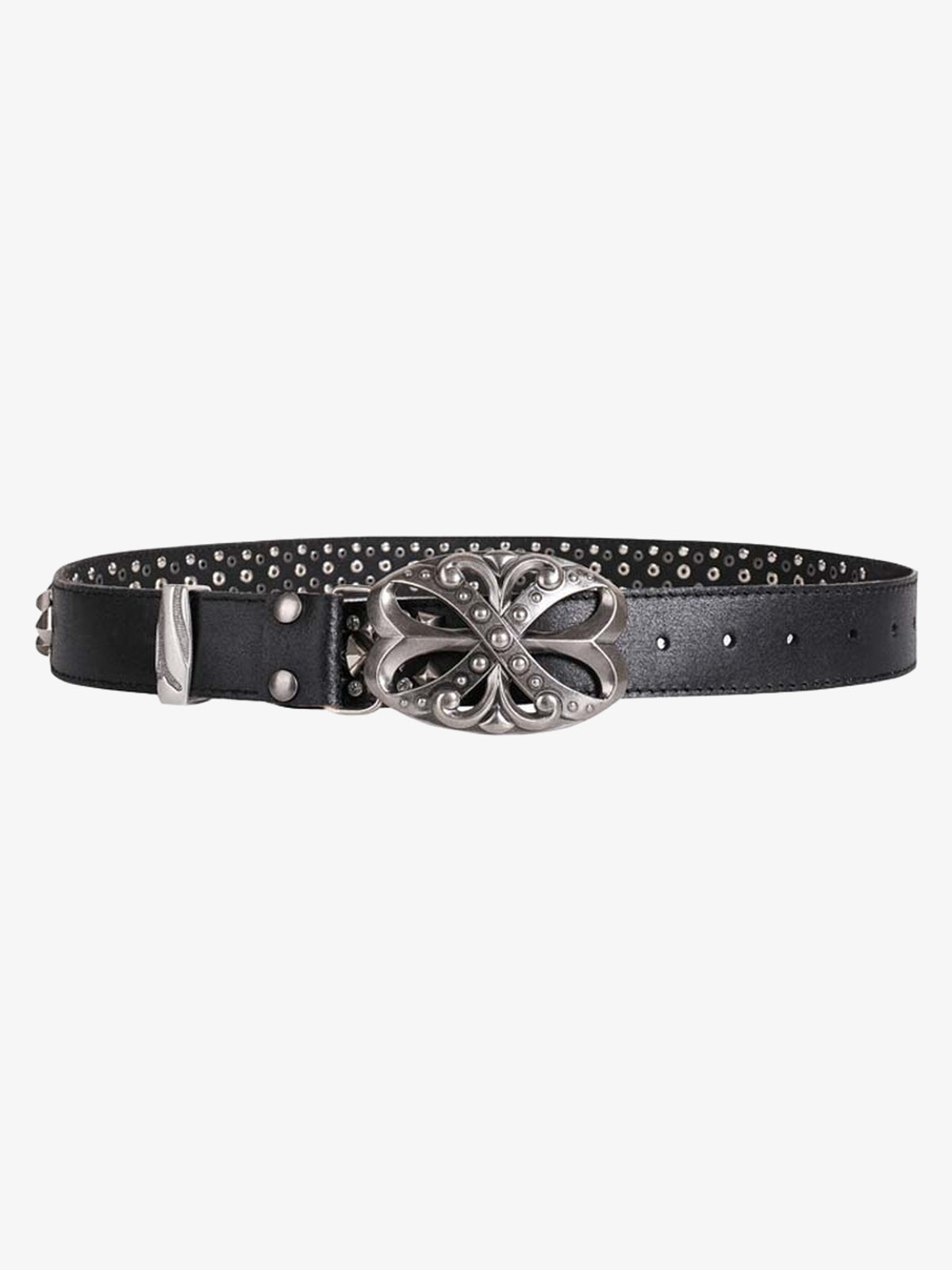 DND4DES SCROLL BUCKLE STUDDED BELT; Black; front product view