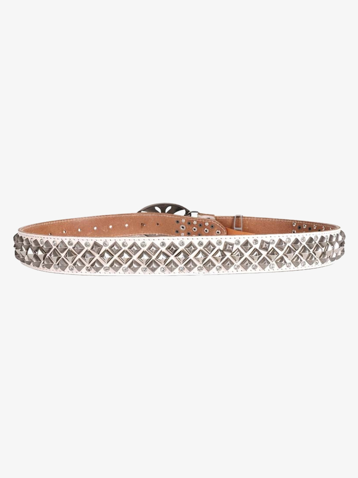 DND4DES SCROLL BUCKLE STUDDED BELT; White; back product view