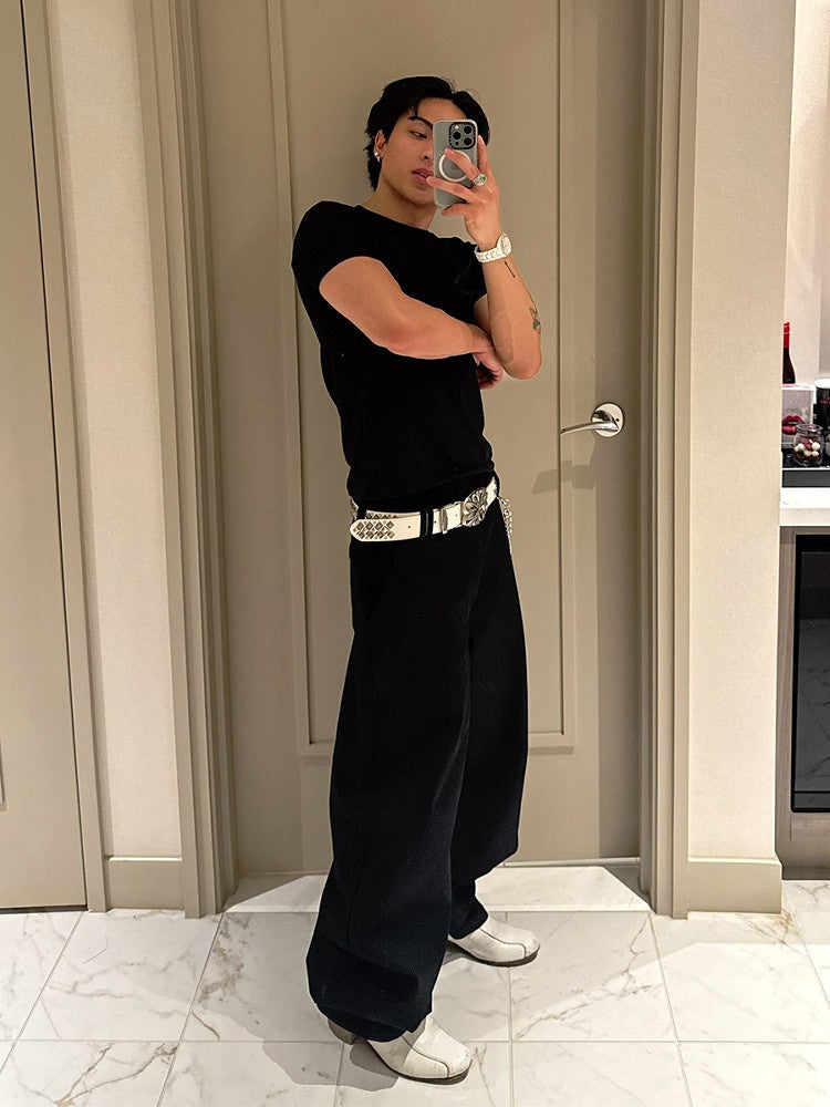 DND4DES SCROLL BUCKLE STUDDED BELT; White; worn view