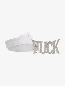FOURTH3EX RHINESTONE LETTER BUCKLE BELT; Silver; front product view