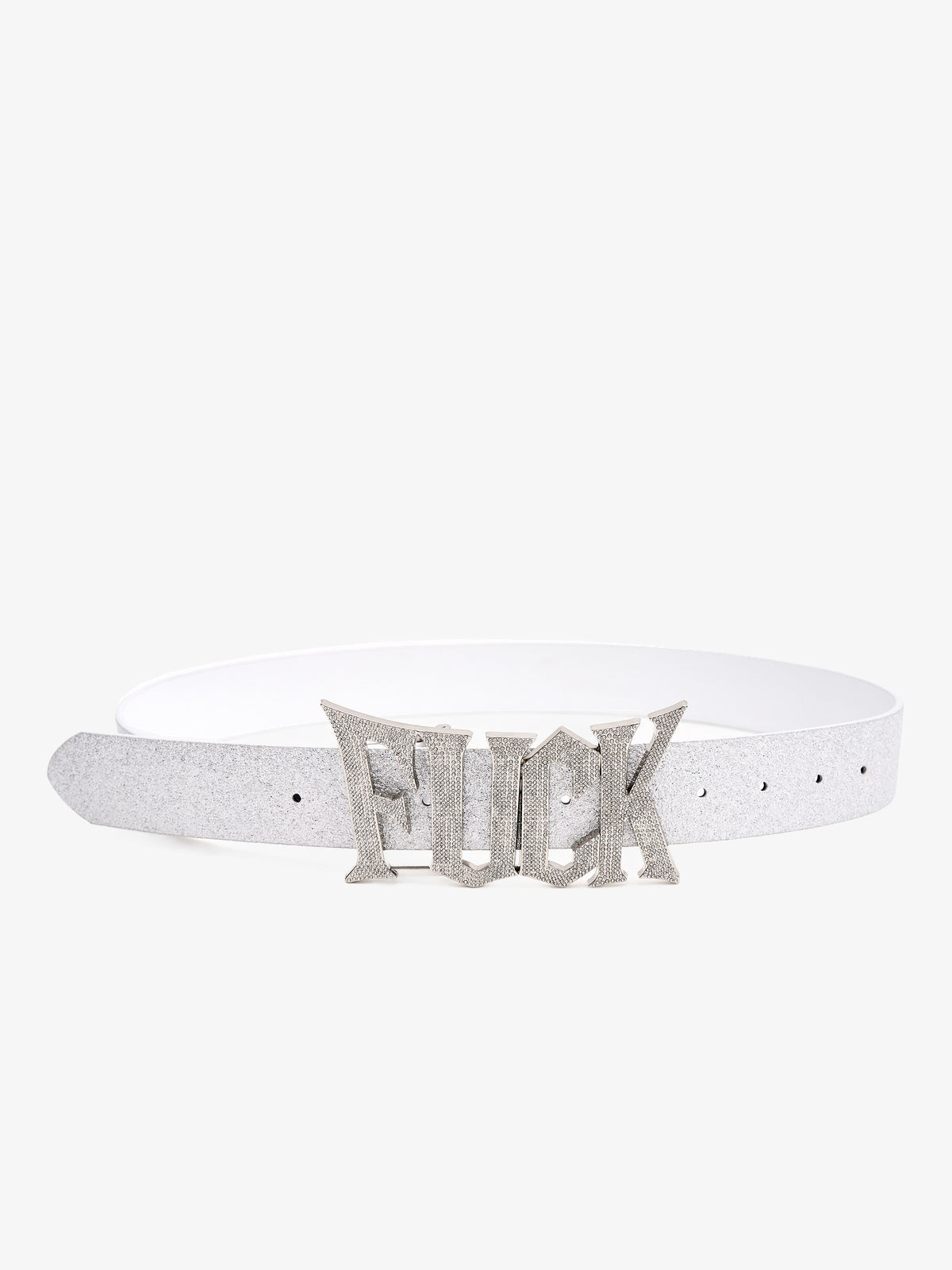 FOURTH3EX RHINESTONE LETTER BUCKLE BELT; Silver; overall product view