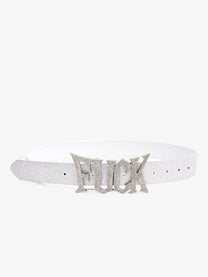 FOURTH3EX RHINESTONE LETTER BUCKLE BELT; Silver; overall product view