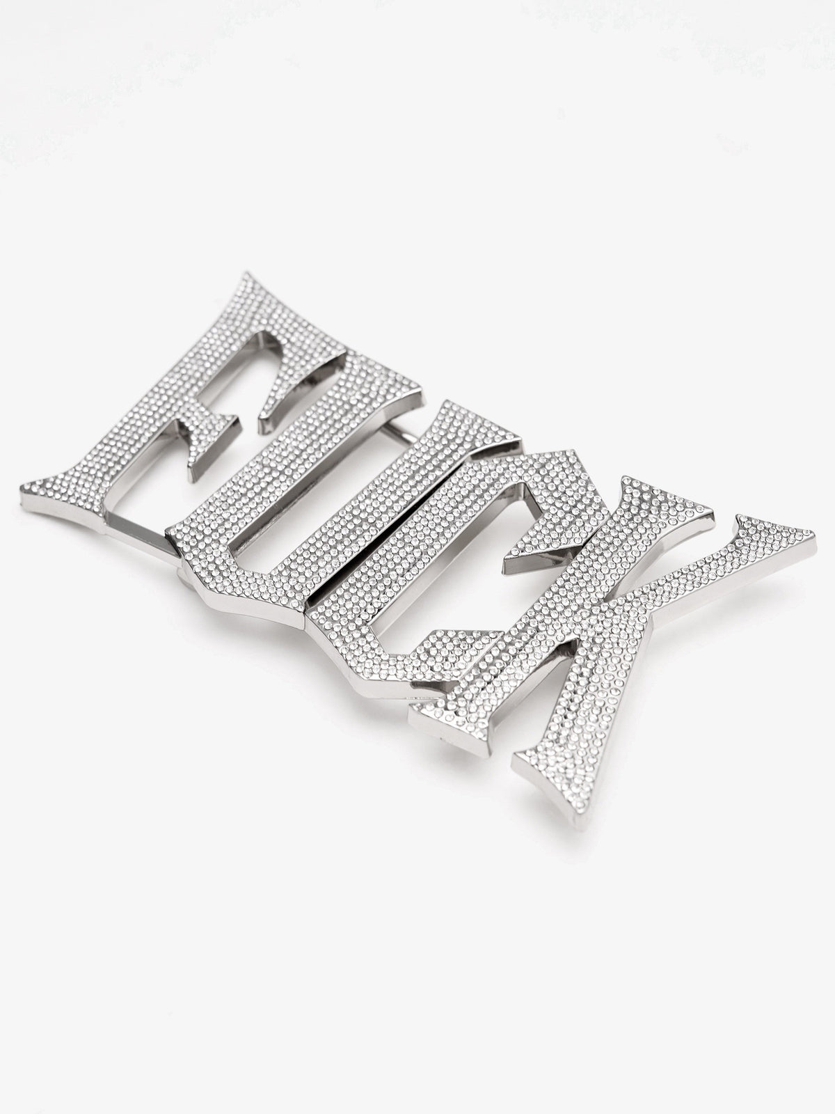 FOURTH3EX RHINESTONE LETTER BUCKLE BELT; Silver; design and hardware detail