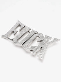 FOURTH3EX RHINESTONE LETTER BUCKLE BELT; Silver; design and hardware detail
