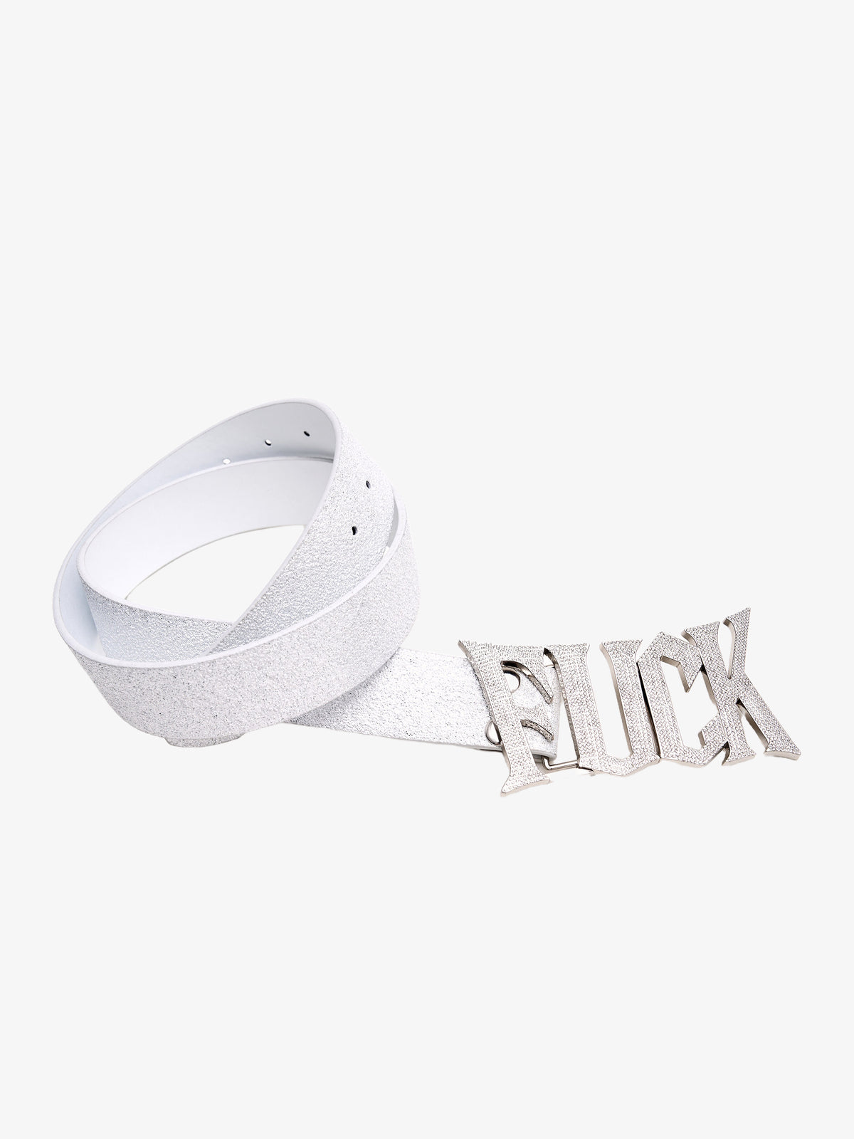 FOURTH3EX RHINESTONE LETTER BUCKLE BELT; Silver; overall product view