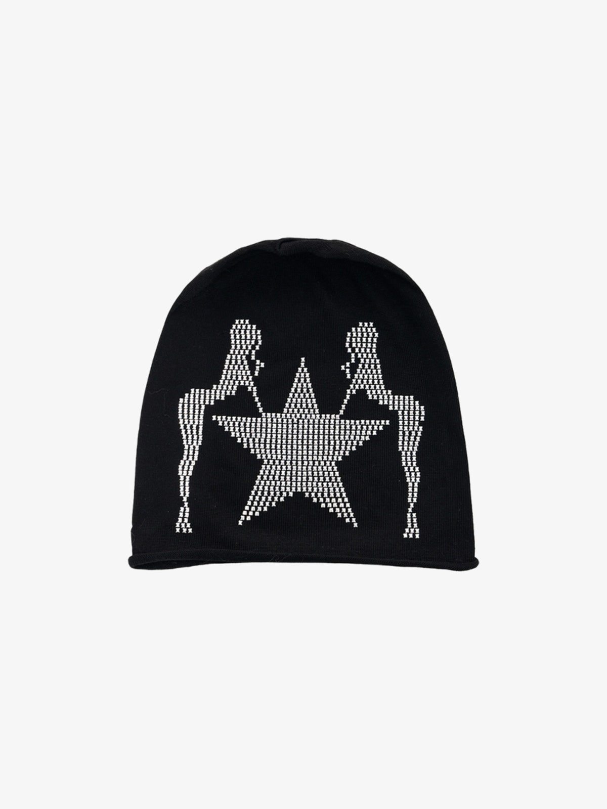 FOURTH3EX STAR RHINESTONE KNIT BEANIE; Black; front product view