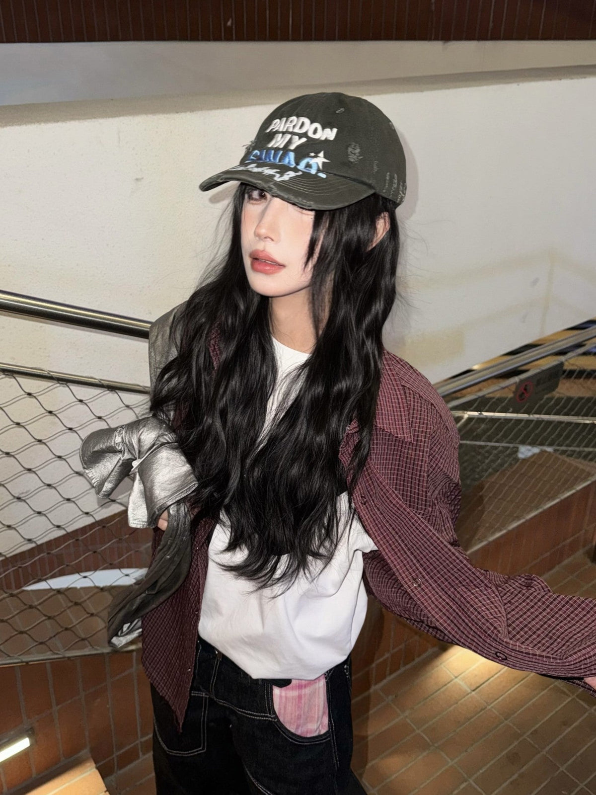 WASE PARDON MY SWAG DISTRESSED CAP; Black; worn view