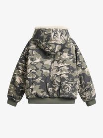 BLACK ENERGY FLORAL CAMO FUR HOOD JACKET; Camo; back view
