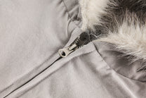 BLACK ENERGY QUILTED LINING FUR HOOD JACKET; Gray; garment construction detail