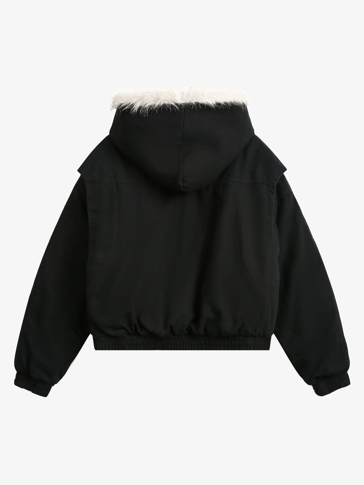 BLACK ENERGY QUILTED LINING FUR HOOD JACKET; Black; back view