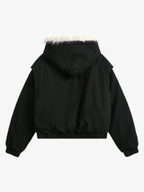 BLACK ENERGY QUILTED LINING FUR HOOD JACKET; Black; back view
