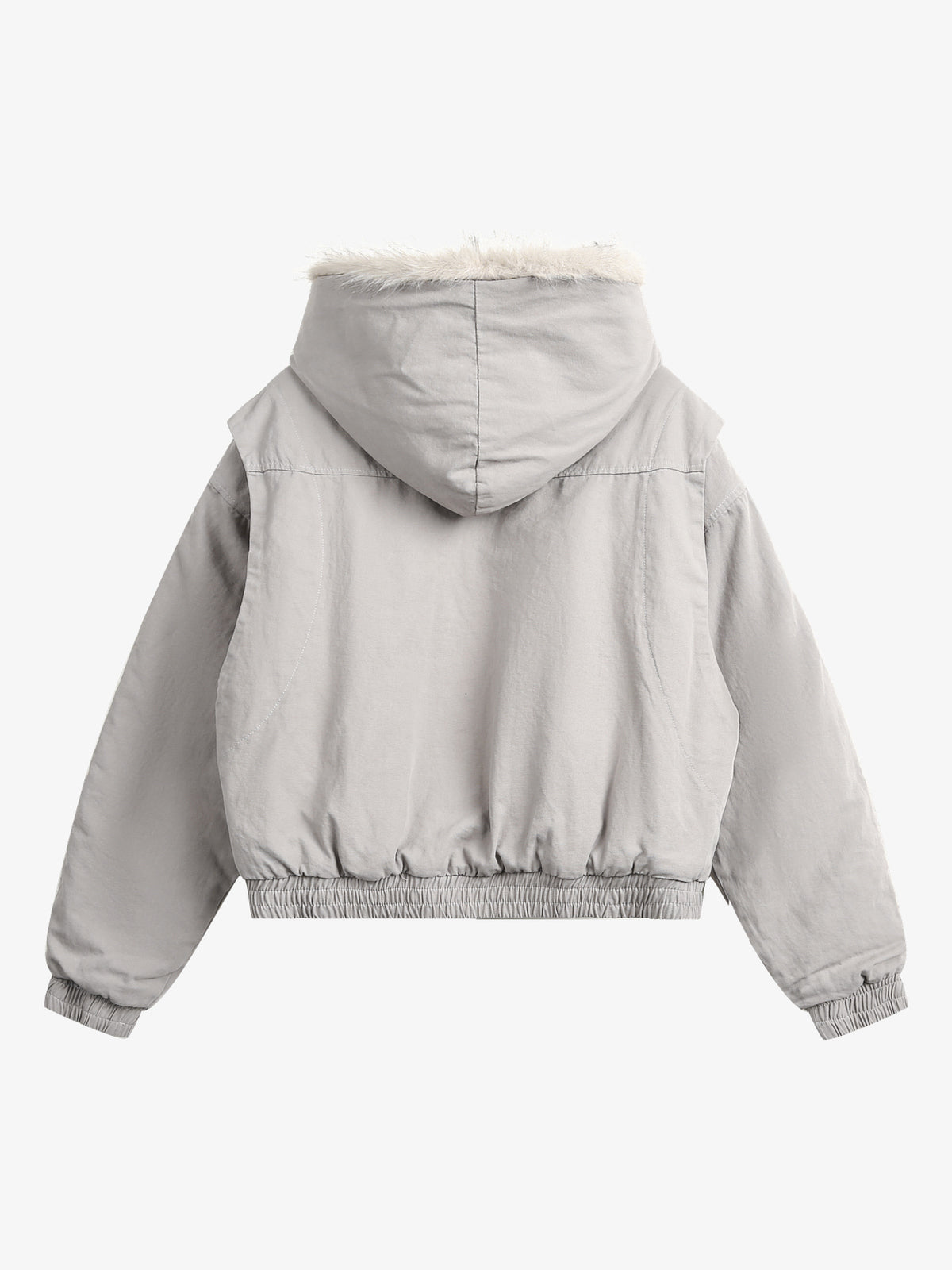 BLACK ENERGY QUILTED LINING FUR HOOD JACKET; Gray; back view