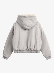 BLACK ENERGY QUILTED LINING FUR HOOD JACKET; Gray; back view