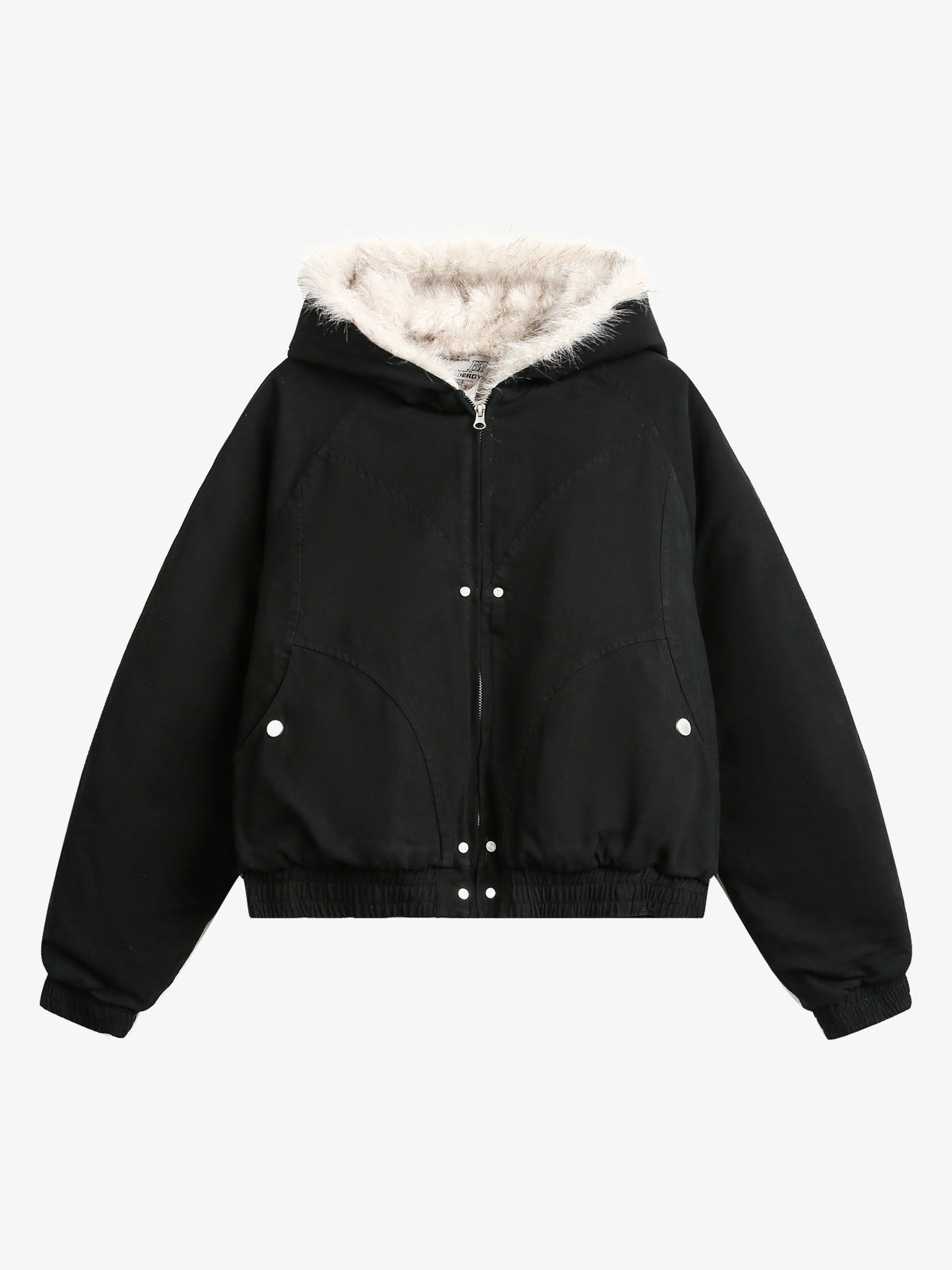 BLACK ENERGY QUILTED LINING FUR HOOD JACKET; Black; front view