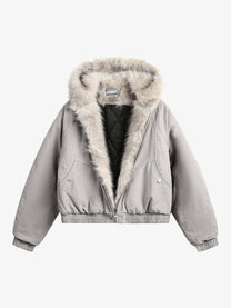 BLACK ENERGY QUILTED LINING FUR HOOD JACKET; Gray; front view