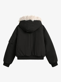 BLACK ENERGY CROSS EMBLEM FUR HOOD JACKET; Black; back view