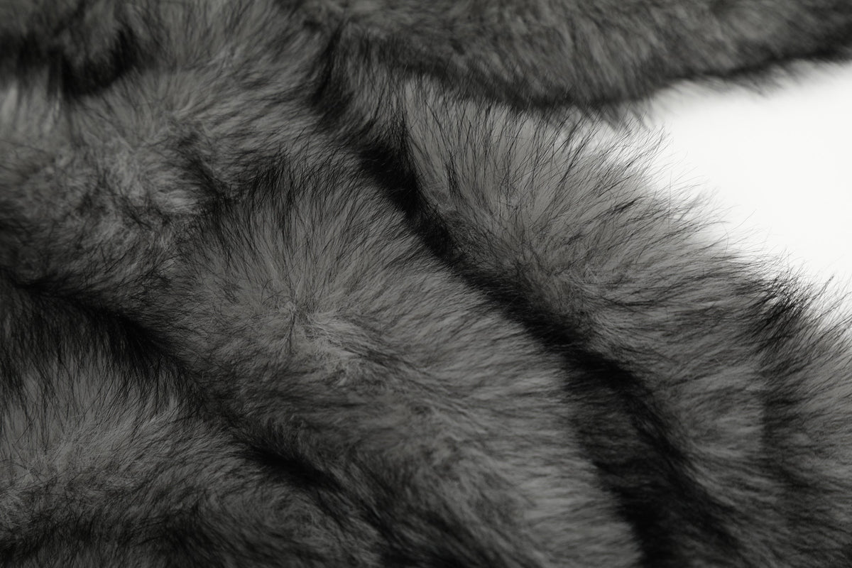 BLACK ENERGY CURVED PANEL FUR HOOD JACKET; Gray; fabric detail