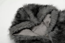 BLACK ENERGY CURVED PANEL FUR HOOD JACKET; Gray; garment construction detail