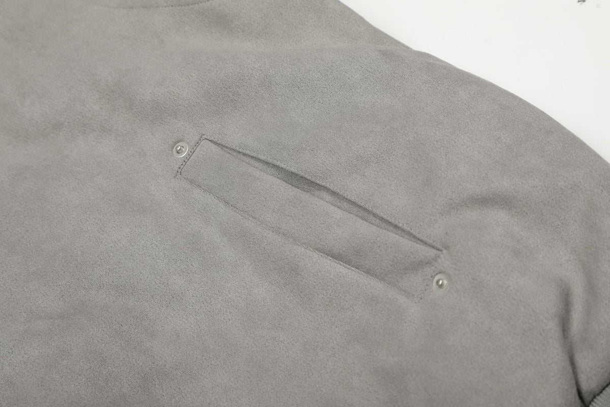 BLACK ENERGY CURVED PANEL FUR HOOD JACKET; Gray; garment construction detail