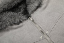 BLACK ENERGY CURVED PANEL FUR HOOD JACKET; Gray; garment construction detail