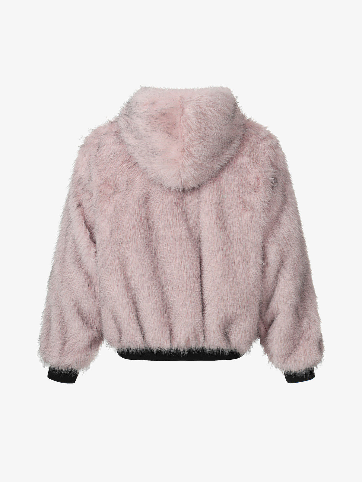 BLACK ENERGY CURVED PANEL FUR HOOD JACKET; Pink; back view