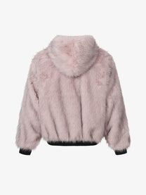 BLACK ENERGY CURVED PANEL FUR HOOD JACKET; Pink; back view