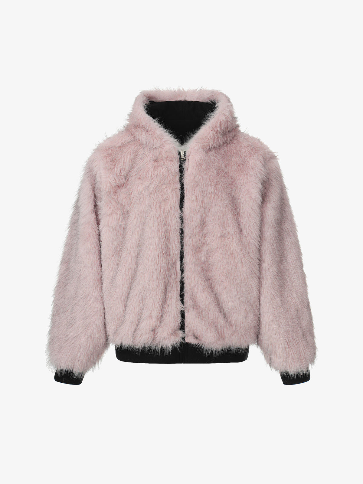 BLACK ENERGY CURVED PANEL FUR HOOD JACKET; Pink; front view