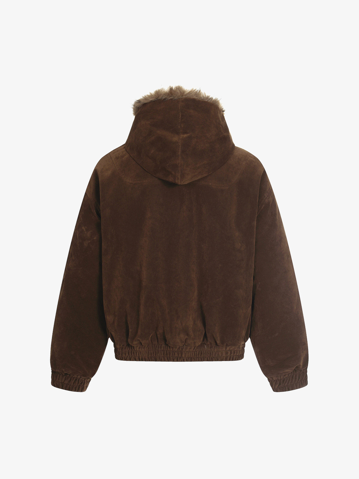 BLACK ENERGY FUR HOOD TOGGLE JACKET; Brown; back view