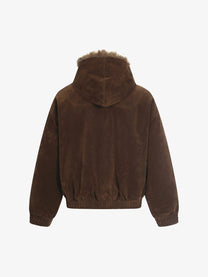 BLACK ENERGY FUR HOOD TOGGLE JACKET; Brown; back view