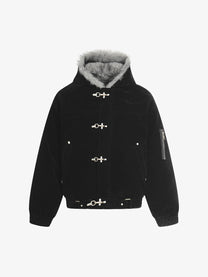 BLACK ENERGY FUR HOOD TOGGLE JACKET; Black; front view
