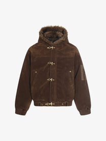 BLACK ENERGY FUR HOOD TOGGLE JACKET; Brown; front view