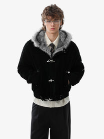 BLACK ENERGY FUR HOOD TOGGLE JACKET; Black; model view