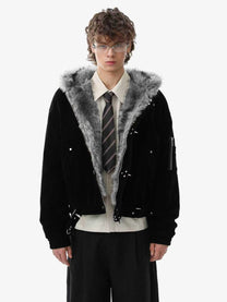 BLACK ENERGY FUR HOOD TOGGLE JACKET; Black; model view