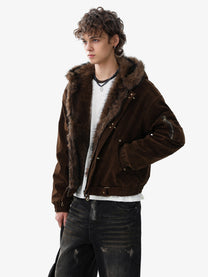 BLACK ENERGY FUR HOOD TOGGLE JACKET; Brown; model view