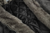 BLACK ENERGY WASHED FUR HOOD JACKET; Dark Gray; fabric detail