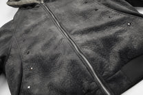 BLACK ENERGY WASHED FUR HOOD JACKET; Dark Gray; garment construction detail