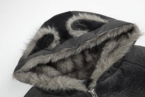 BLACK ENERGY WASHED FUR HOOD JACKET; Dark Gray; garment construction detail