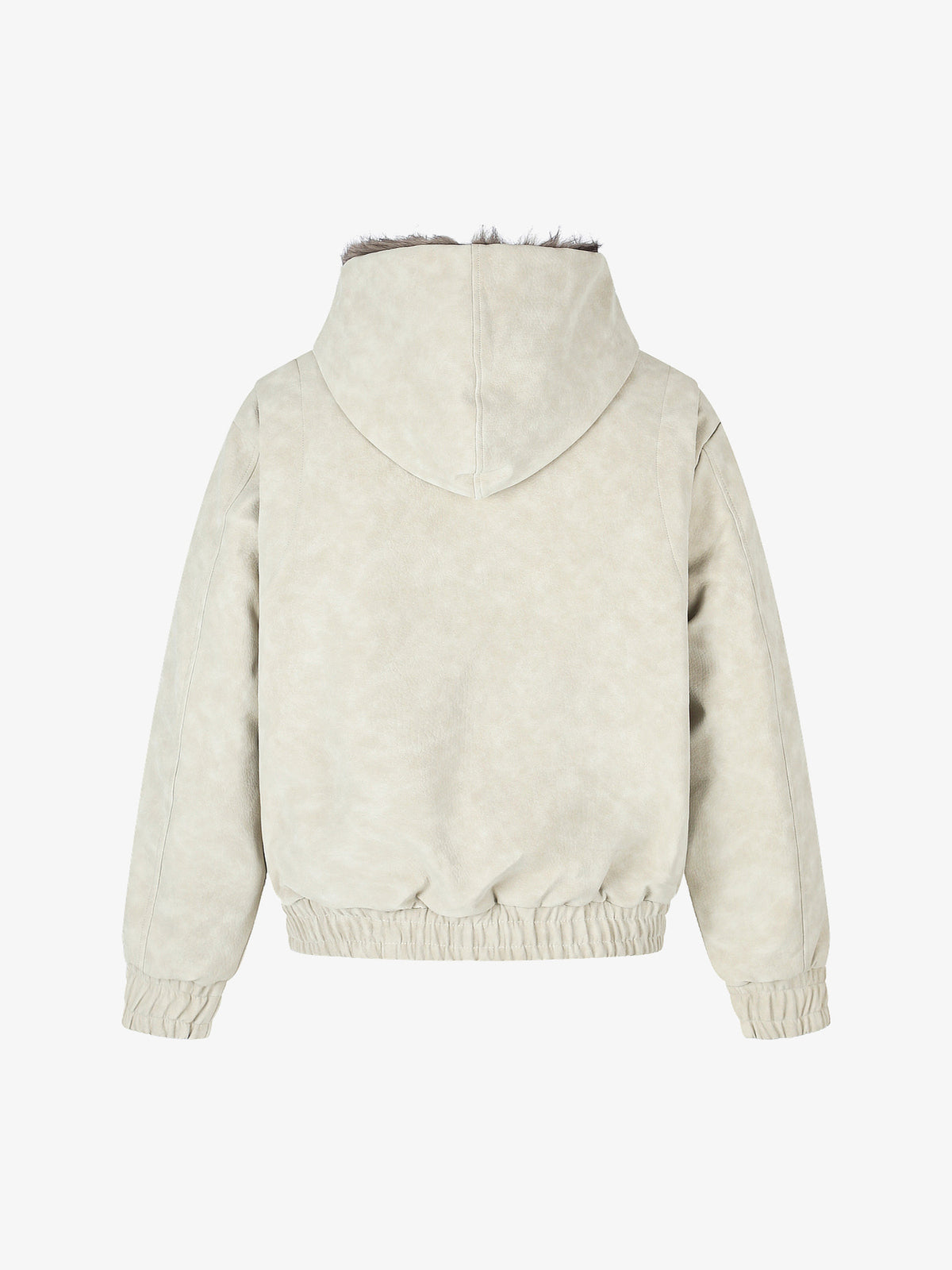 BLACK ENERGY DOUBLE BUTTON FUR HOOD JACKET; Cream; back view