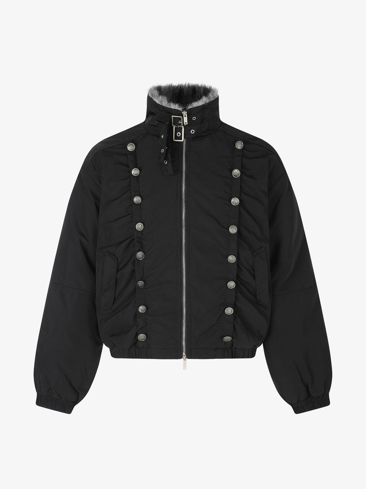 BLACK ENERGY DOUBLE ROW BUTTON JACKET; Black; front view