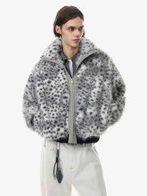 BLACK ENERGY SPECKLED FUR ZIP JACKET; Gray Leopard; model view