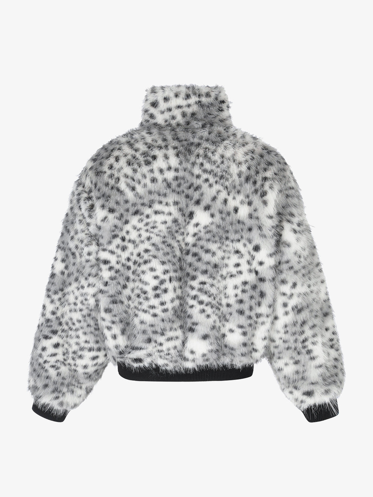 BLACK ENERGY SPECKLED FUR ZIP JACKET; Gray Leopard; back view