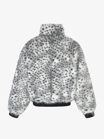 BLACK ENERGY SPECKLED FUR ZIP JACKET; Gray Leopard; back view