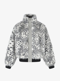 BLACK ENERGY SPECKLED FUR ZIP JACKET; Gray Leopard; front view