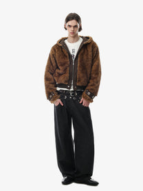 BLACK ENERGY FUR TEXTURE HOODED JACKET; Brown; model view