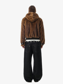 BLACK ENERGY FUR TEXTURE HOODED JACKET; Brown; model view